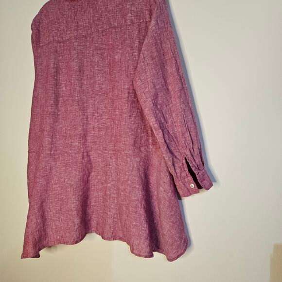 Coldwater Creek Red 100% Linen button up blouse shirt size 2X - Picture 4 of 7